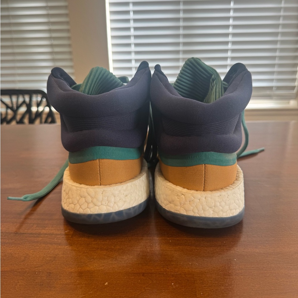 adidas Marquee Boost High Tops Blue Green and Tan Athletic Shoes - Picture 4 of 7